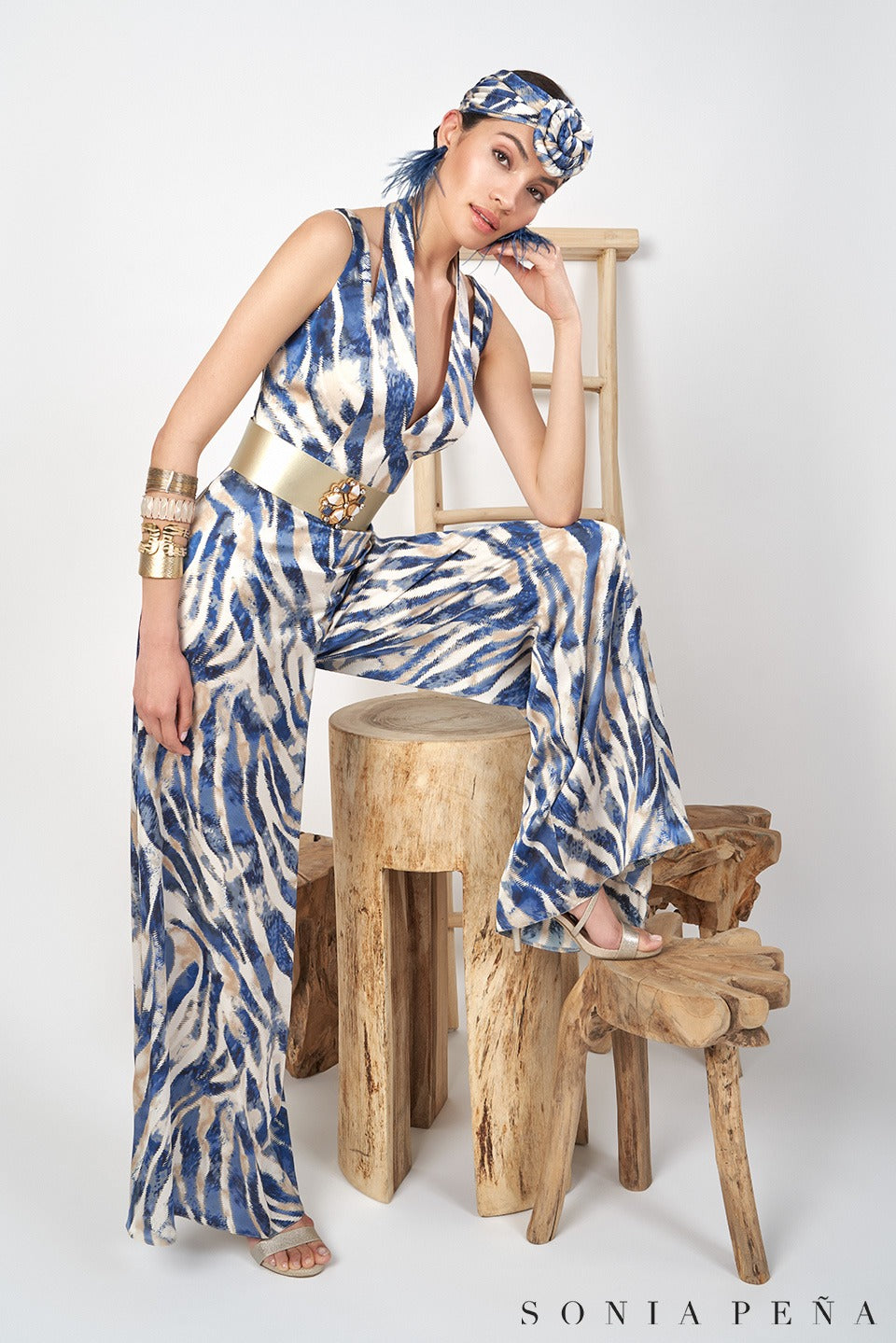 SONIA PENA Tuta con Stola 21240045A Fantasia Azzurro