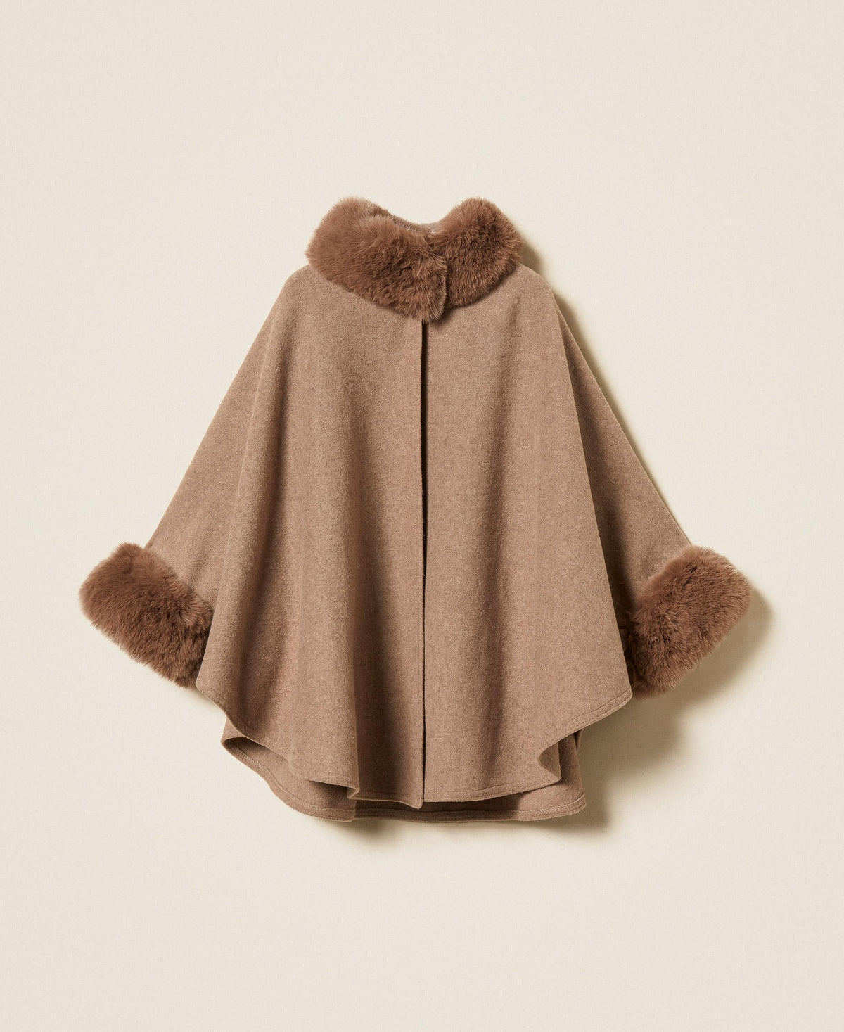 TWINSET Poncho in panno con faux fur 262TO5730 Mastice