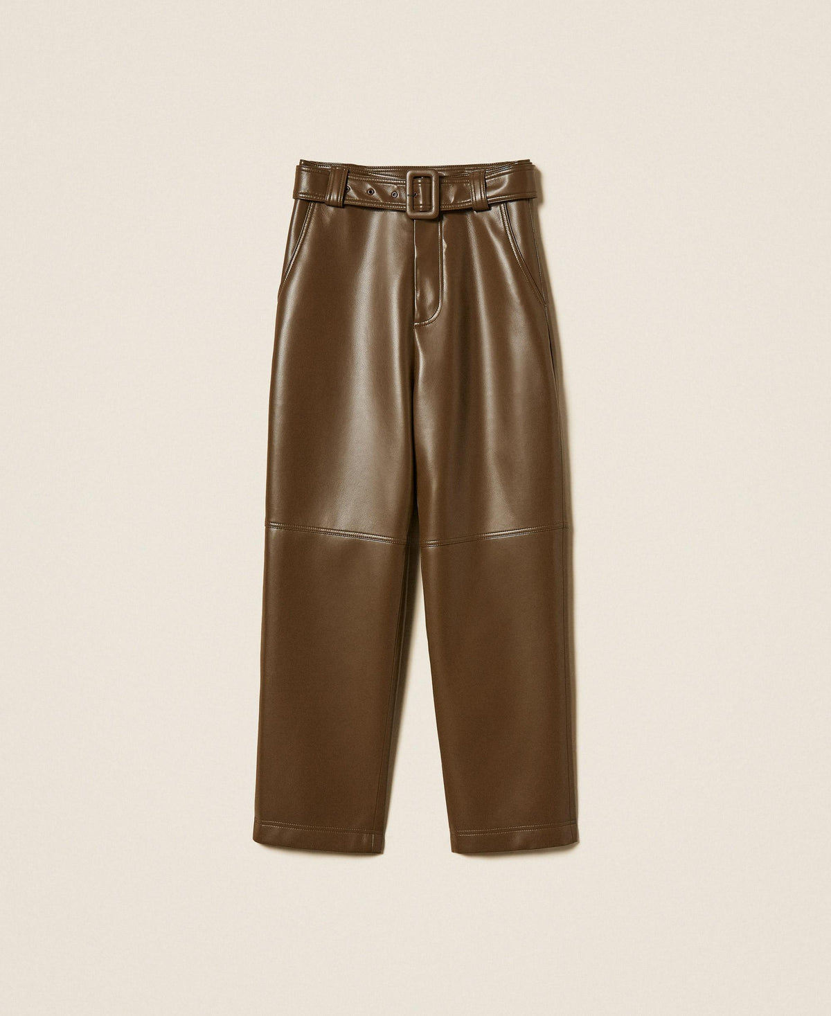TWINSET Pantaloni effetto pelle con cintura 262TP2051 Darkness Brown