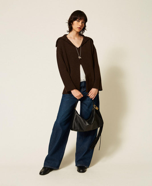 TWINSET Maxi maglia in misto lana con spacco 262TP3555 Darkness Brown