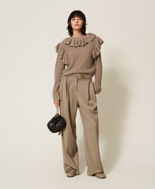 TWINSET Pantaloni a palazzo in raso opaco 262TT2220 Mastice