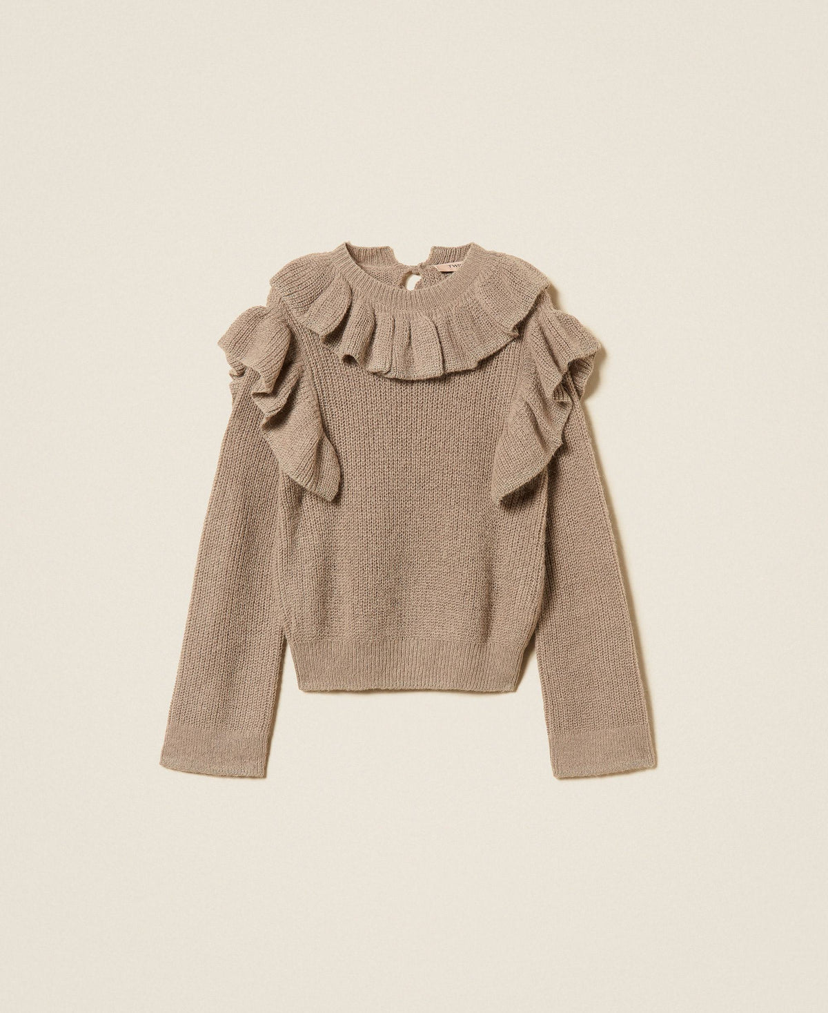 TWINSET Maglia in filato lurex con volant 262TT3200 Mastice