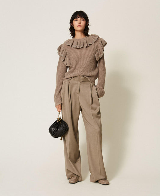 TWINSET Maglia in filato lurex con volant 262TT3200 Mastice