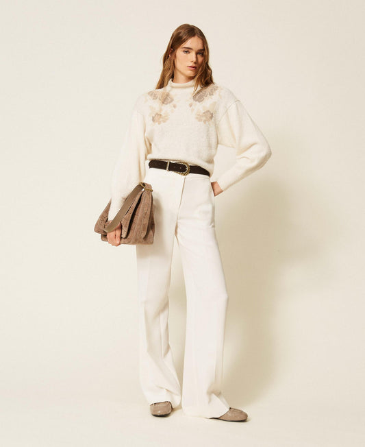 TWINSET Maglia in misto alpaca jacquard 262TT3341 Jacquard Roses Madreperla