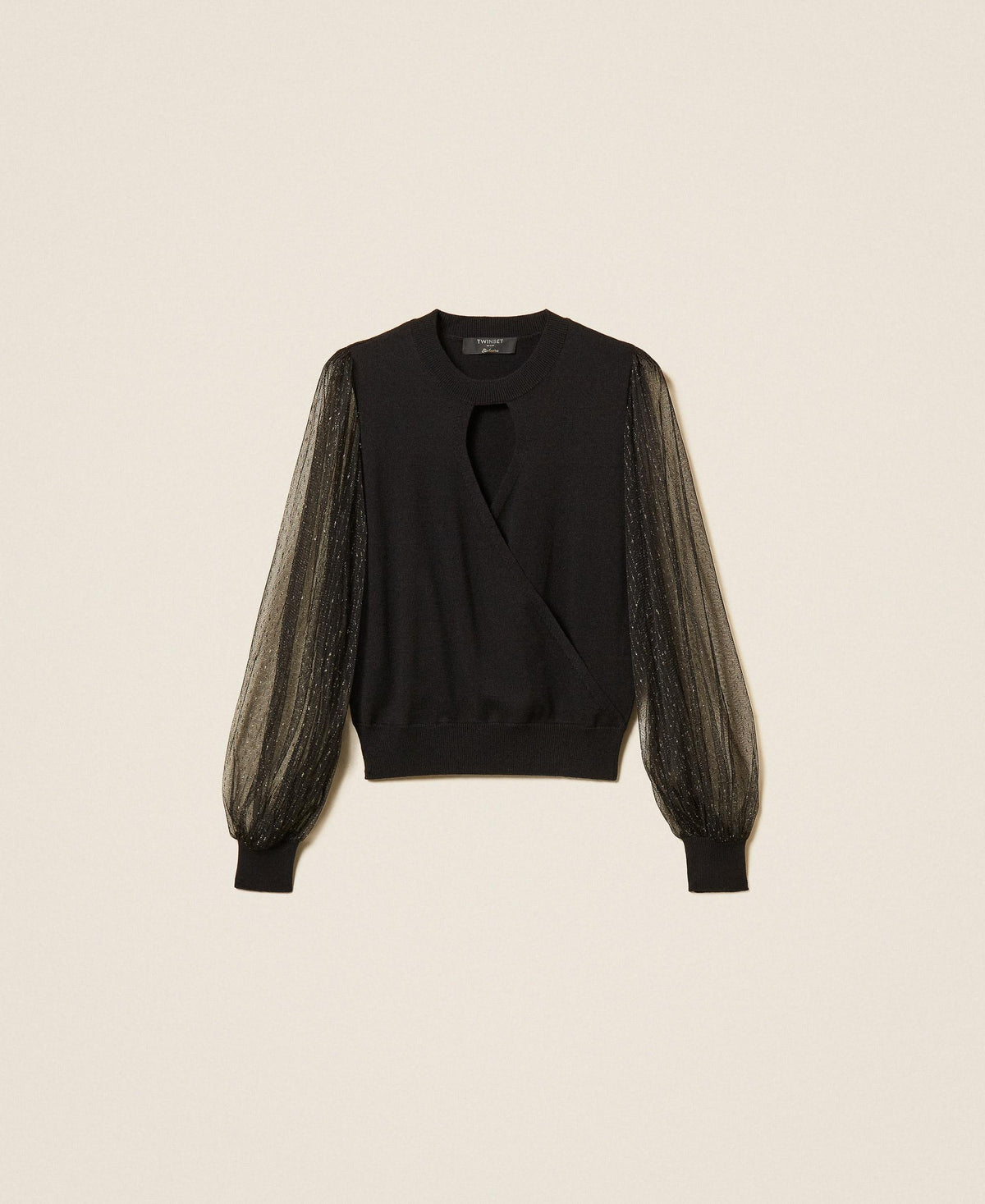 TWINSET Maglia con maniche in tulle plumetis 262TT3420 Nero