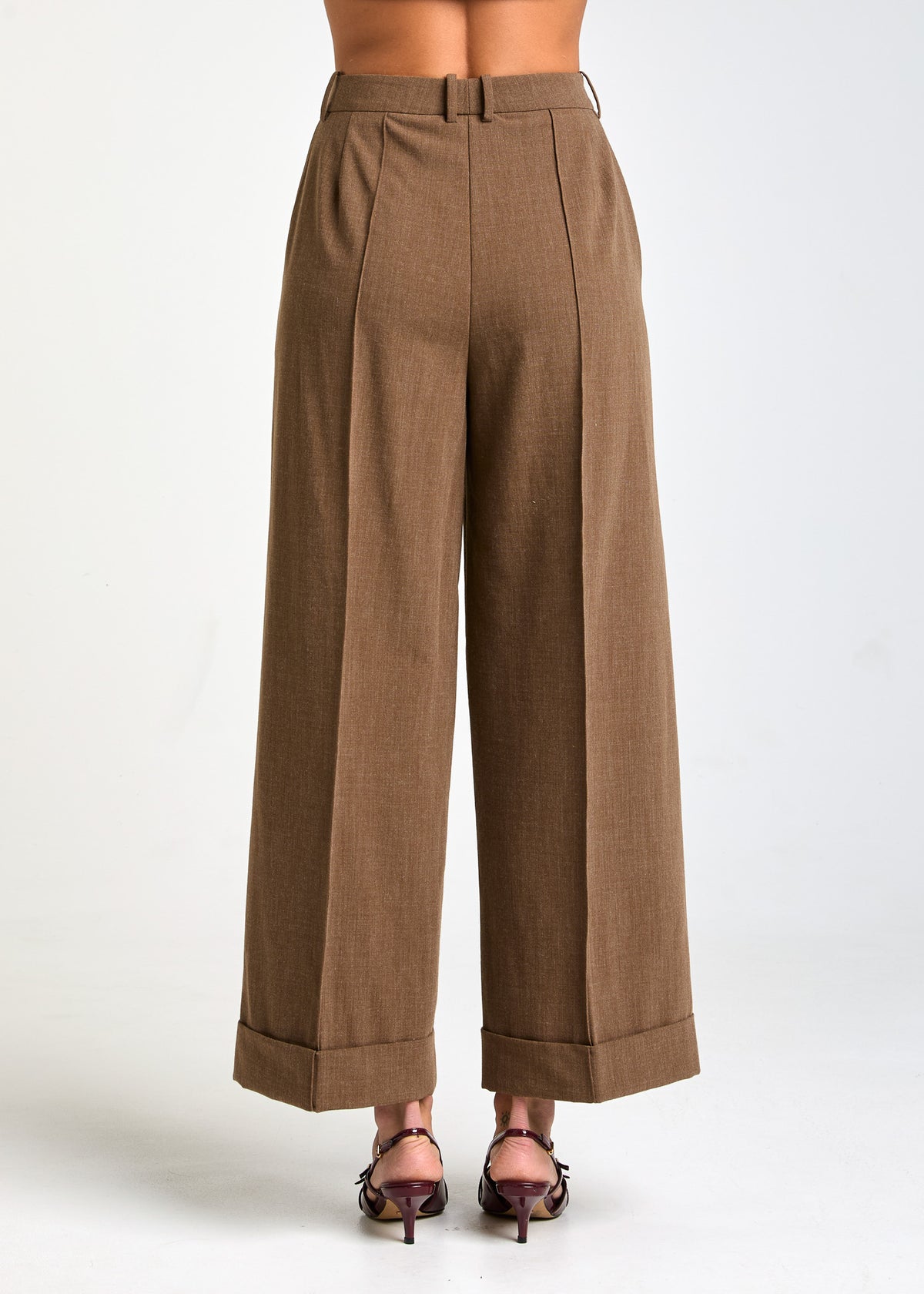 ALESSIA SANTI Pantaloni wide leg con risvolto 621SD25016 Cognac