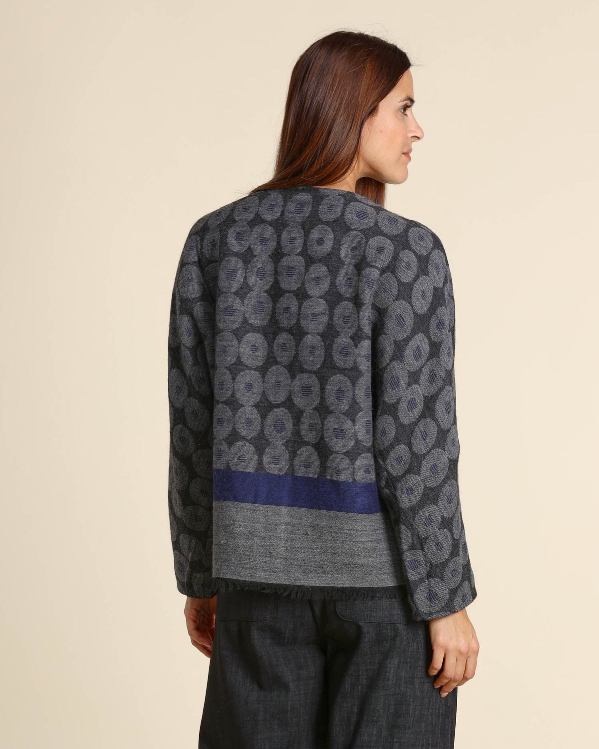 ALESSIA SANTI Giacca Misto Alpaca Stampa Pois 621SD35026 Grigio Blu