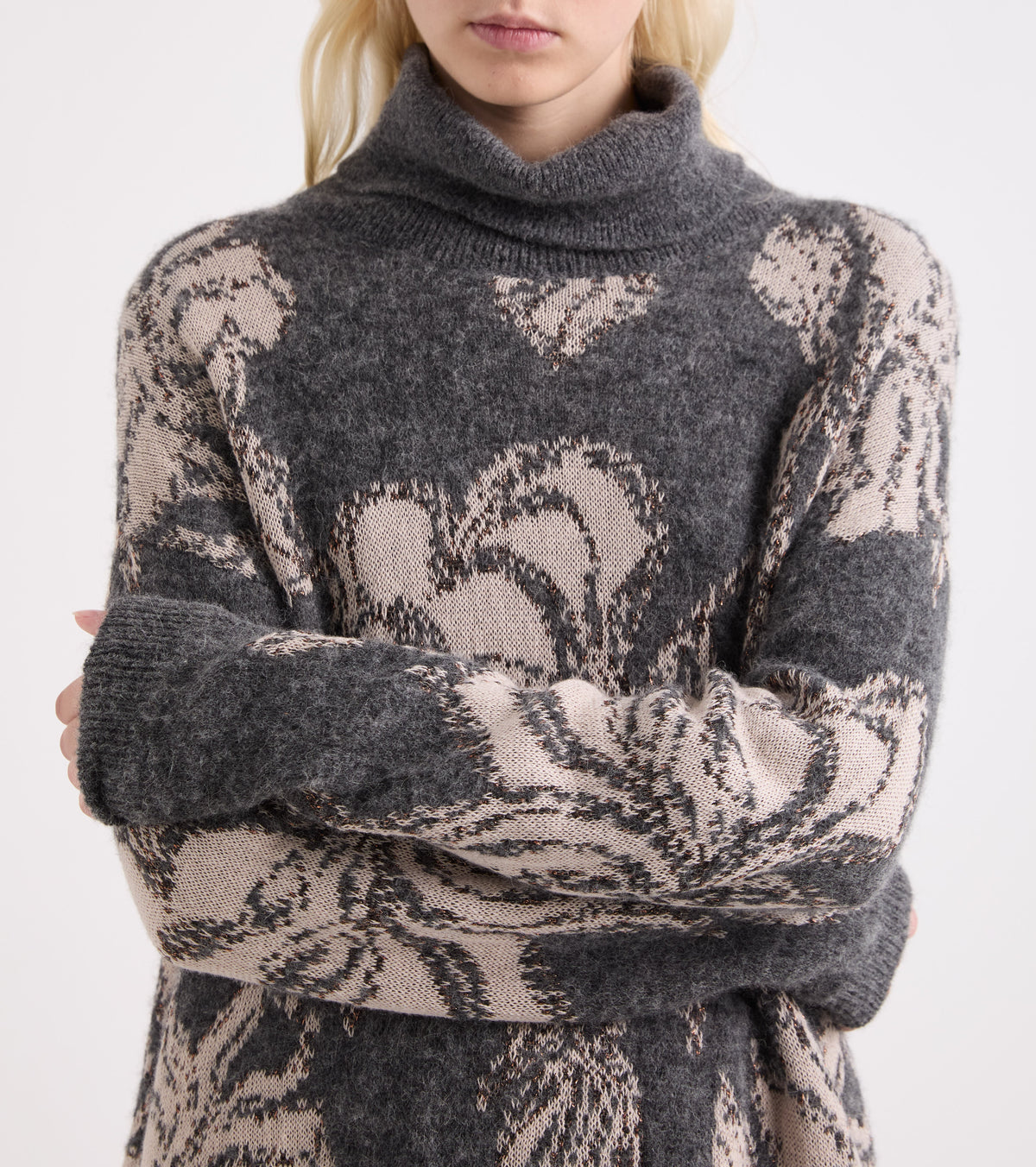 ALESSIA SANTI Maglia dolcevita in alpaca jacquard 621SD53077 Grigio Beige