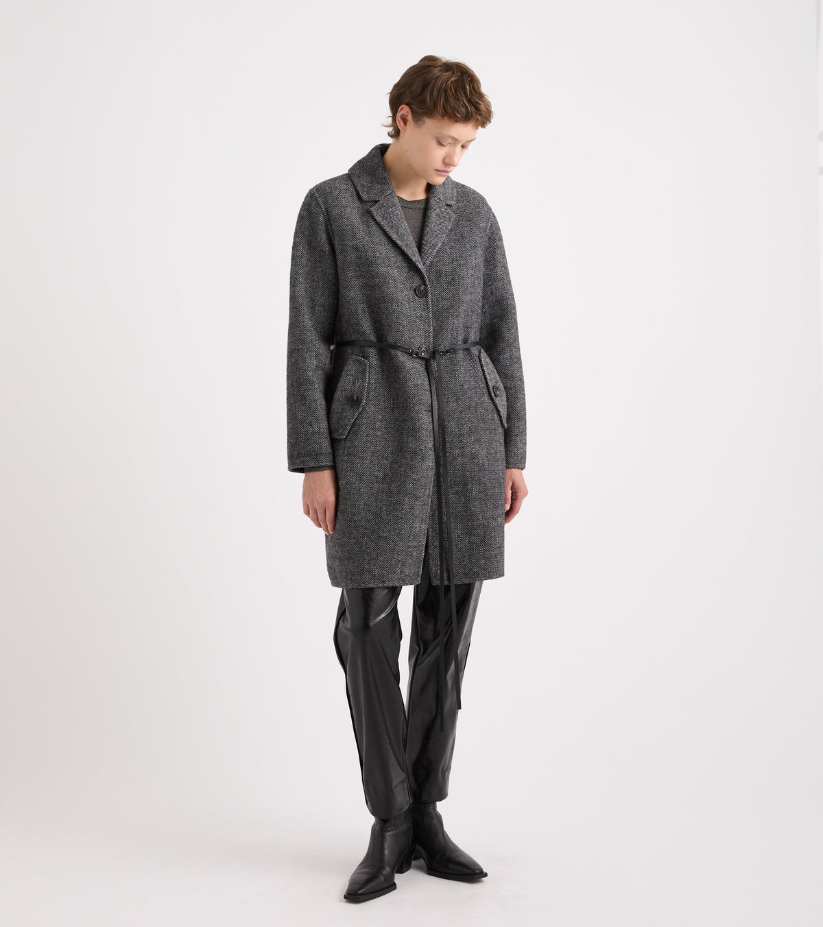 ALESSIA SANTI Cappotto con cintura spinato 621SD35037 Lavagna