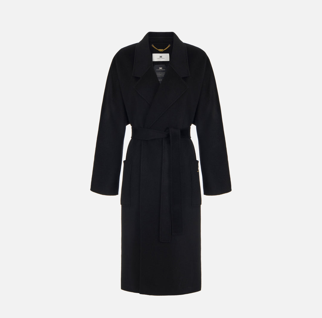 ELISABETTA FRANCHI Cappotto in panno double di lana CP01D66E2 Nero