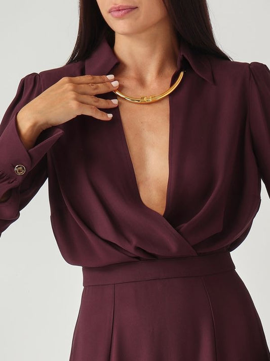 ELISABETTA FRANCHI Abito in georgette con collana tubolare ABT0356E2 Merlot