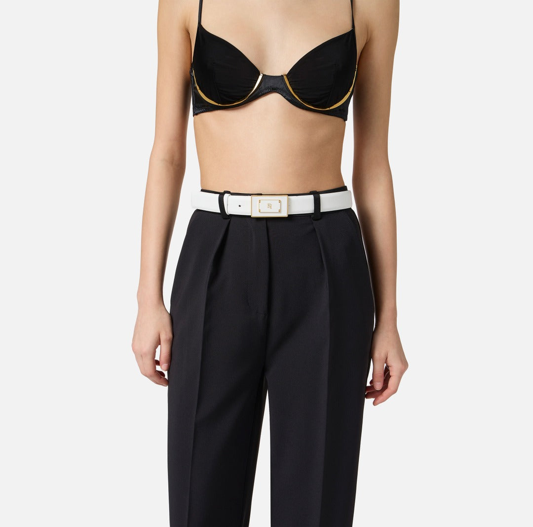 ELISABETTA FRANCHI Cintura in pelle con placca logo CT78S56E2 Avorio