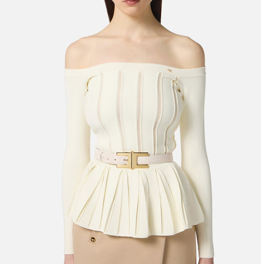 ELISABETTA FRANCHI Cintura con fibbia logo CT57S57E2 Milk