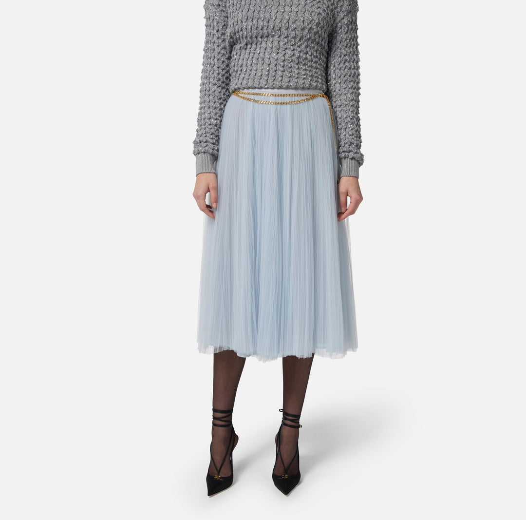 ELISABETTA FRANCHI Gonna in tulle con cintura gioiello GO15057E2 Starlight