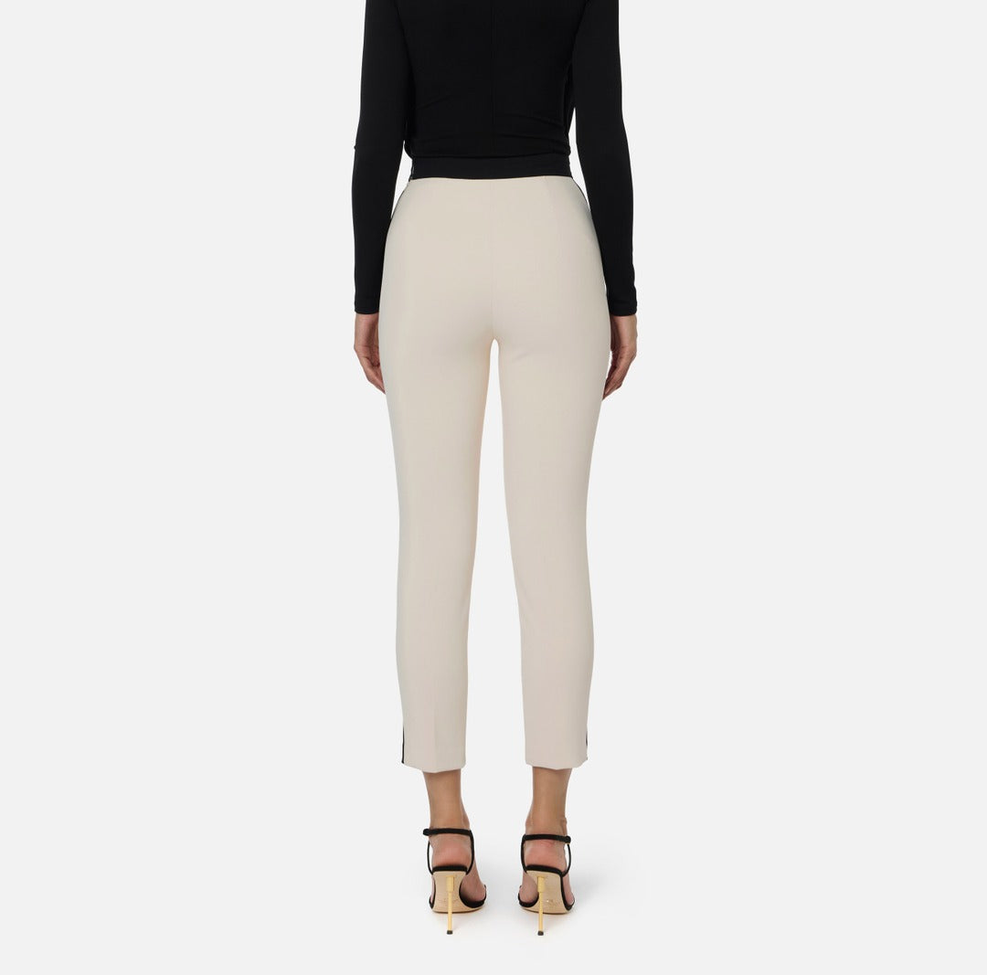 ELISABETTA FRANCHI Pantaloni bi color in doppio crepe PAT0156E2 Milk Nero