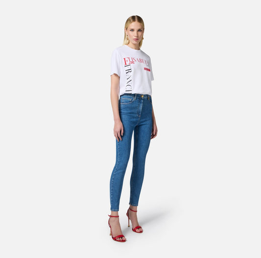 ELISABETTA FRANCHI T-shirt in jersey con stampa lettering MA03651E2 Gesso