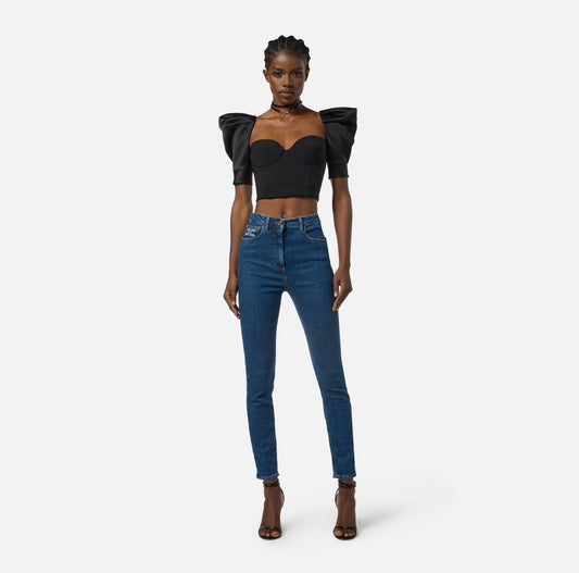 ELISABETTA FRANCHI Top in crepe TO02656E2 Nero