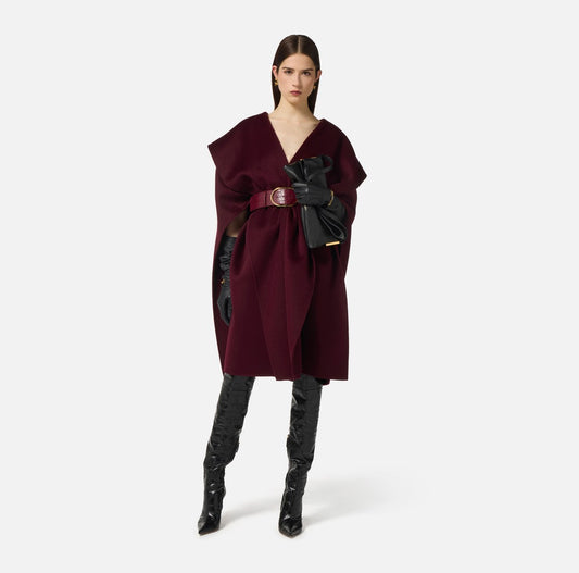 ELISABETTA FRANCHI Cappotto Mantella in panno di lana double CP67D56E2 Merlot