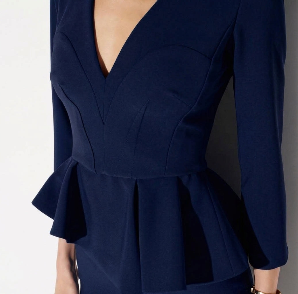 ELISABETTA FRANCHI Abito in crêpe leggero con balza AB01067E2 Blu Notte