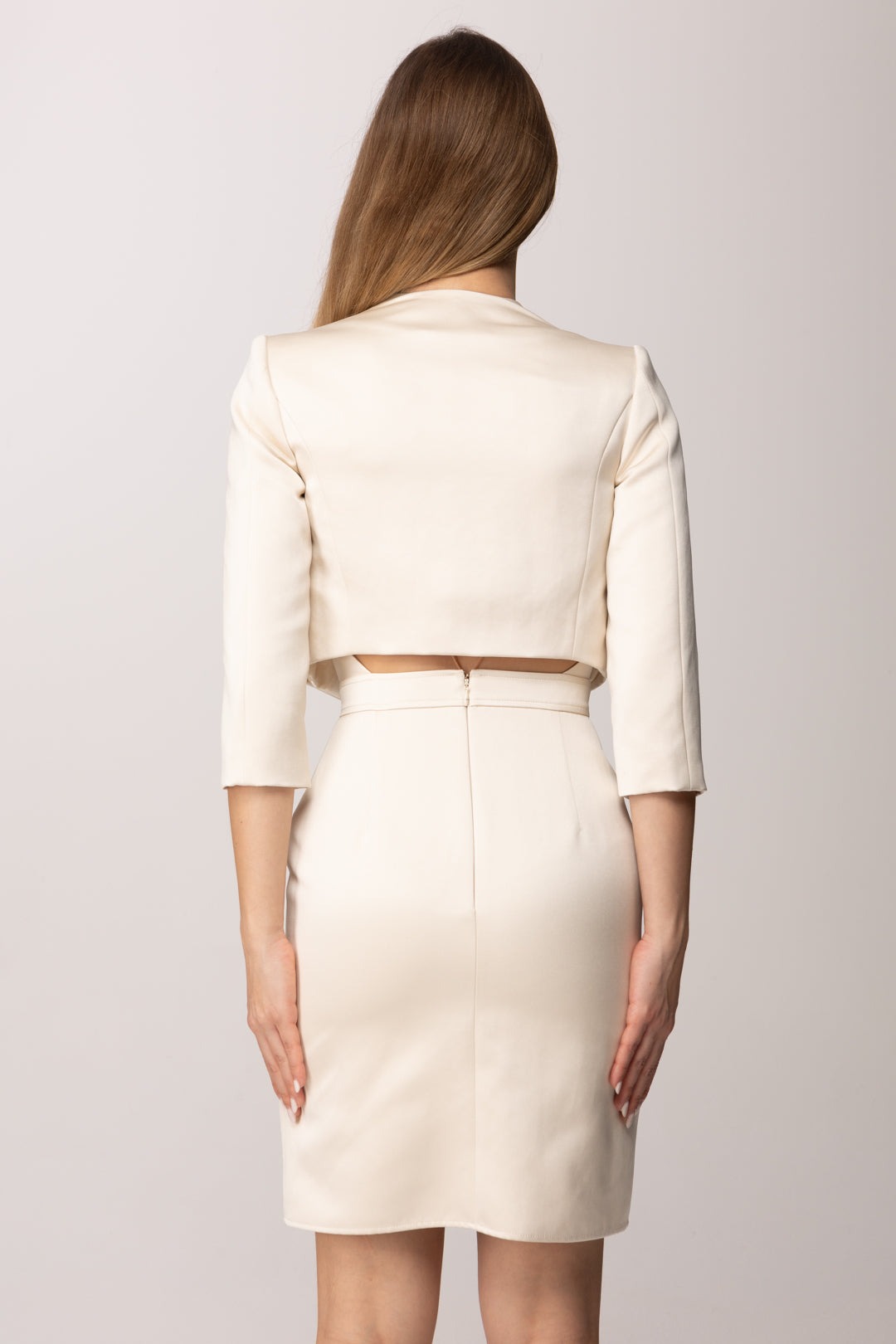 ELISABETTA FRANCHI Duchess and tulle dress with jacket TB00161E2 Butter
