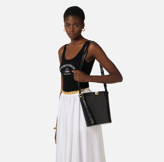 ELISABETTA FRANCHI Borsa a secchiello effetto naplak BS16A61E2 Nero