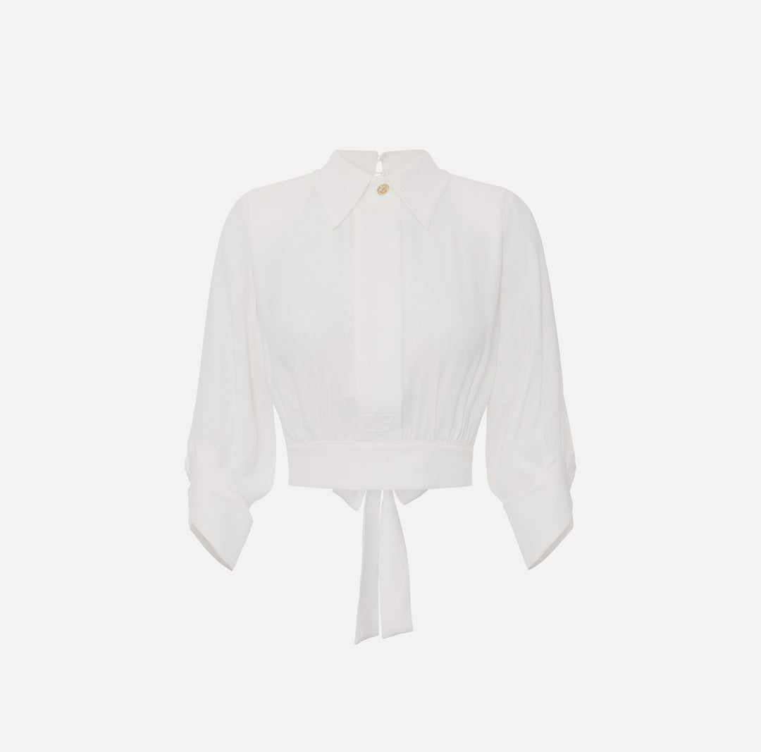 ELISABETTA FRANCHI Camicia in georgette con fusciacca CA14761E2 Avorio