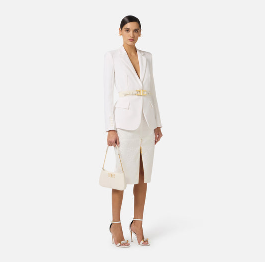 ELISABETTA FRANCHI Giacca in doppio crepe stretch con dettagli logo GI21661E2 Avorio