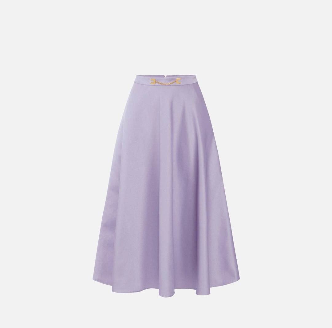 ELISABETTA FRANCHI Gonna in duchesse con logo gioiello GO15661E2 Lilla