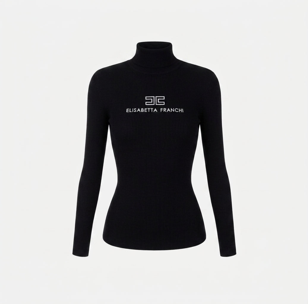 ELISABETTA FRANCHI Dolcevita in maglia a costine MK18B66E2 Nero-Burro