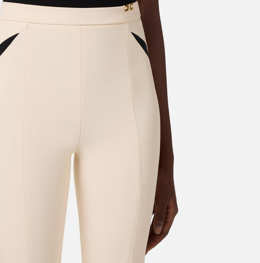 ELISABETTA FRANCHI Pantaloni in crepe leggero con cut out e spacchi PA15961E2 Burro Nero