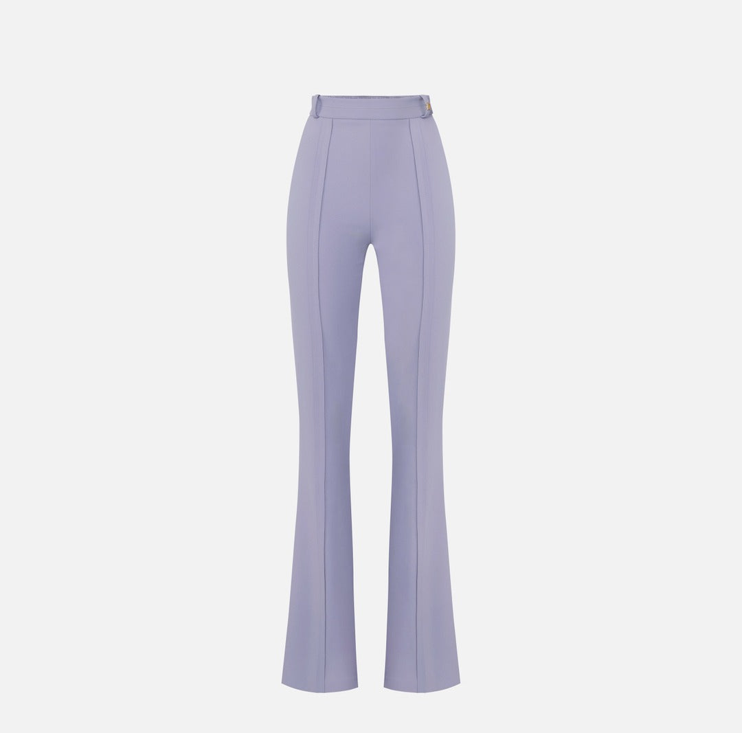 ELISABETTA FRANCHI Double crêpe stretch trousers with logo charm PA16961E2 Lilac