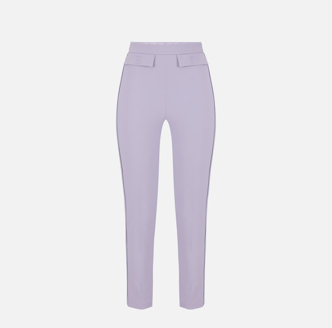 ELISABETTA FRANCHI Double crepe stretch trousers with embroidered logo PA17061E2 Lilac