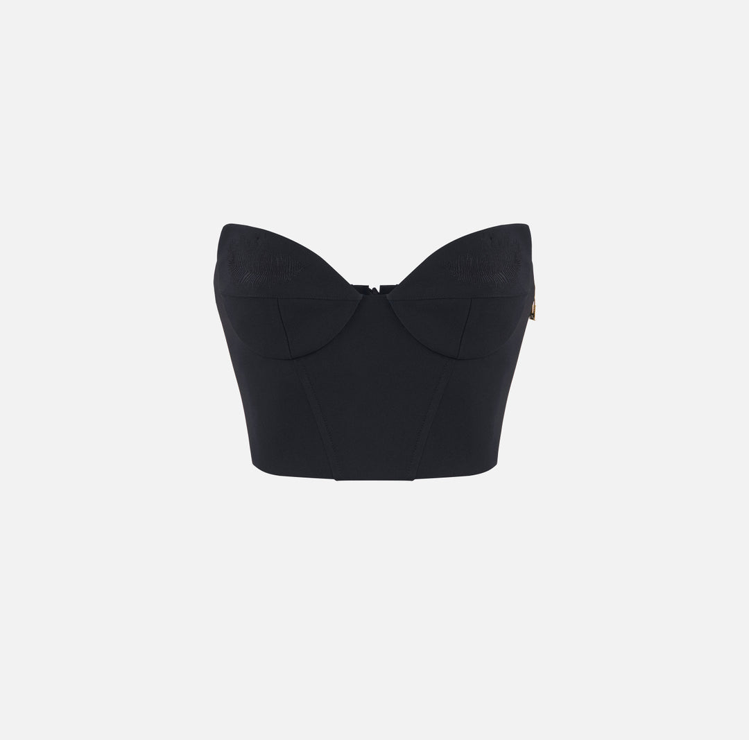 ELISABETTA FRANCHI Top in crêpe leggero con piume TO07067E2 Nero