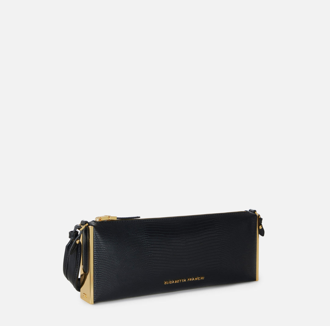 ELISABETTA FRANCHI Borsa a spalla con stampa lucertola BS15A66E2 Nero