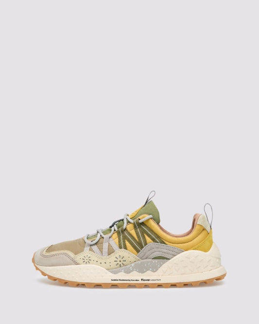 FLOWER MOUNTAIN Sneakers Uomo WASHI MAN Suede Nylon Taupe White Yellow