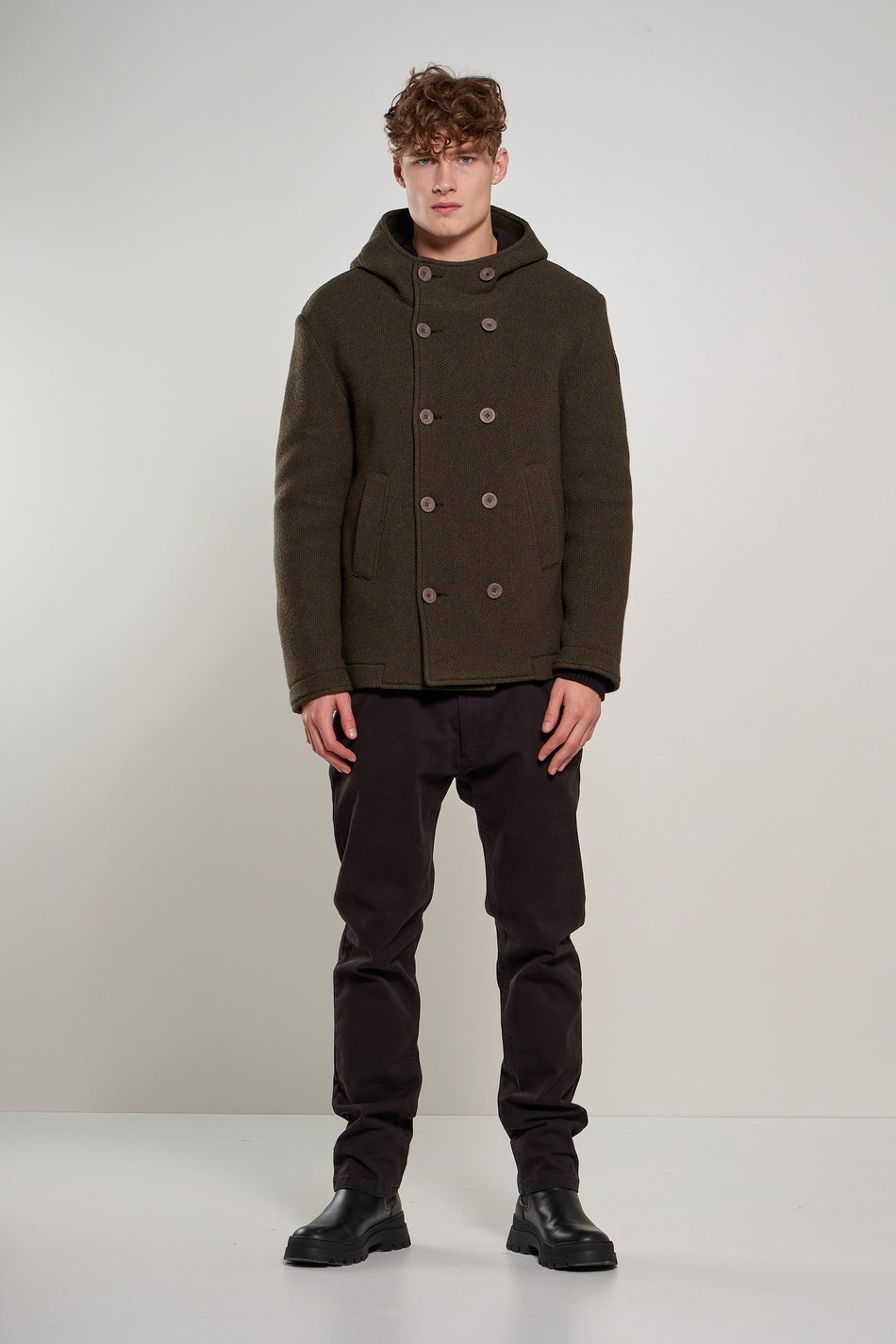 BOMBOOGIE Cappotto Uomo in Lana Cotta con Cappuccio GM4649TWBJ4 Mud 87