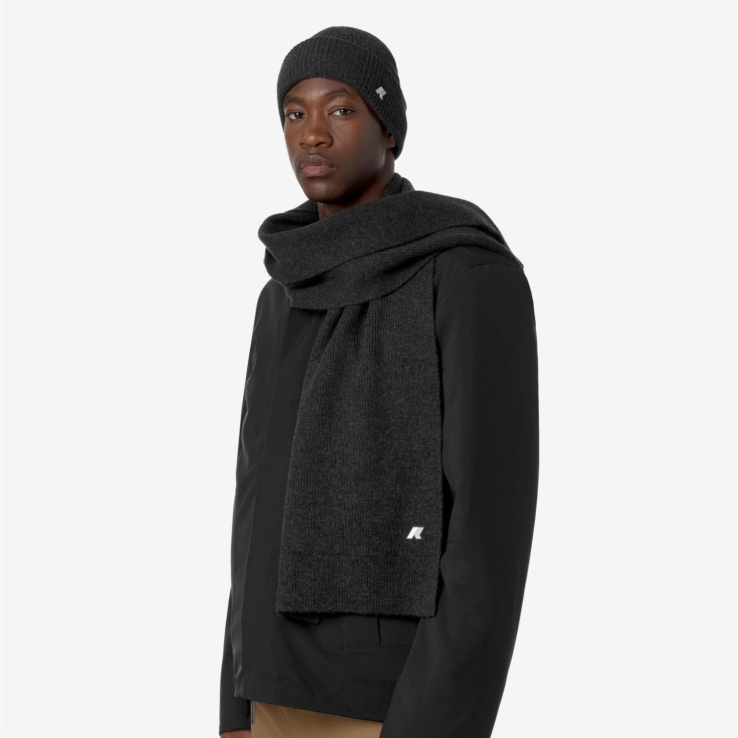 K-WAY Sciarpa Uomo ETIENNE CARDIGAN STITCH WOOL K4136FW BLACK PURE MELANGE AZ3