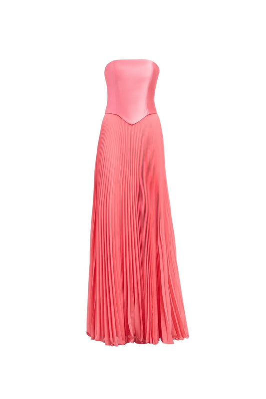 KUEA Abito Lungo Pesco Bustier con Gonna Plissé e Stola KS2408