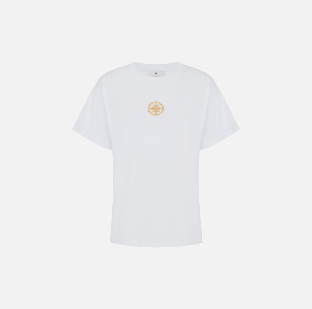 ELISABETTA FRANCHI T-shirt in jersey con logo gioiello MA00866E2 Gesso