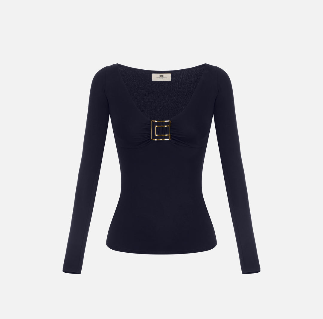 ELISABETTA FRANCHI Maglia in jersey con logo gioiello MD00567E2 Blu Notte