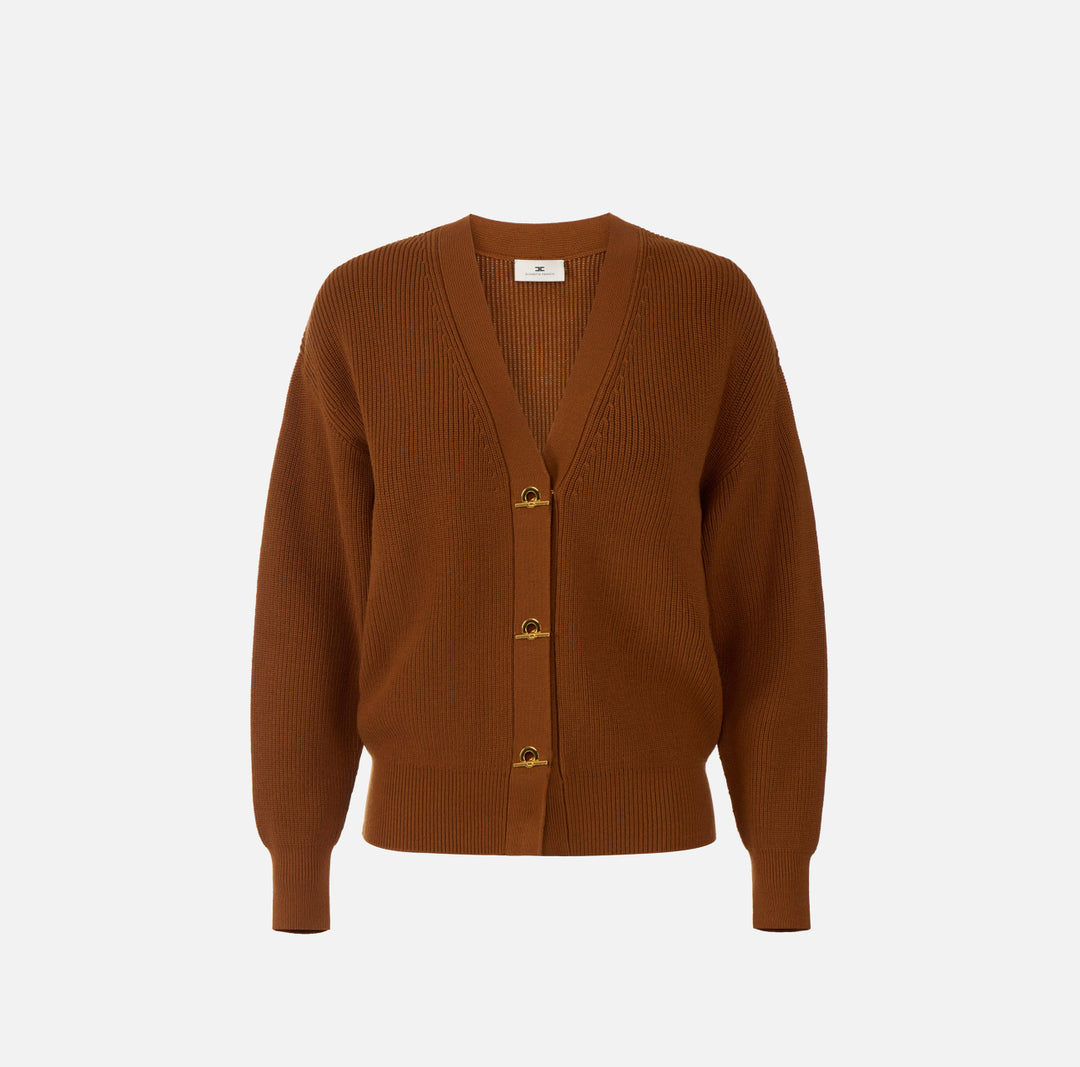 ELISABETTA FRANCHI Maglia Cardigan in maglia con bottoni gioiello MK01S66E2 Sigaro