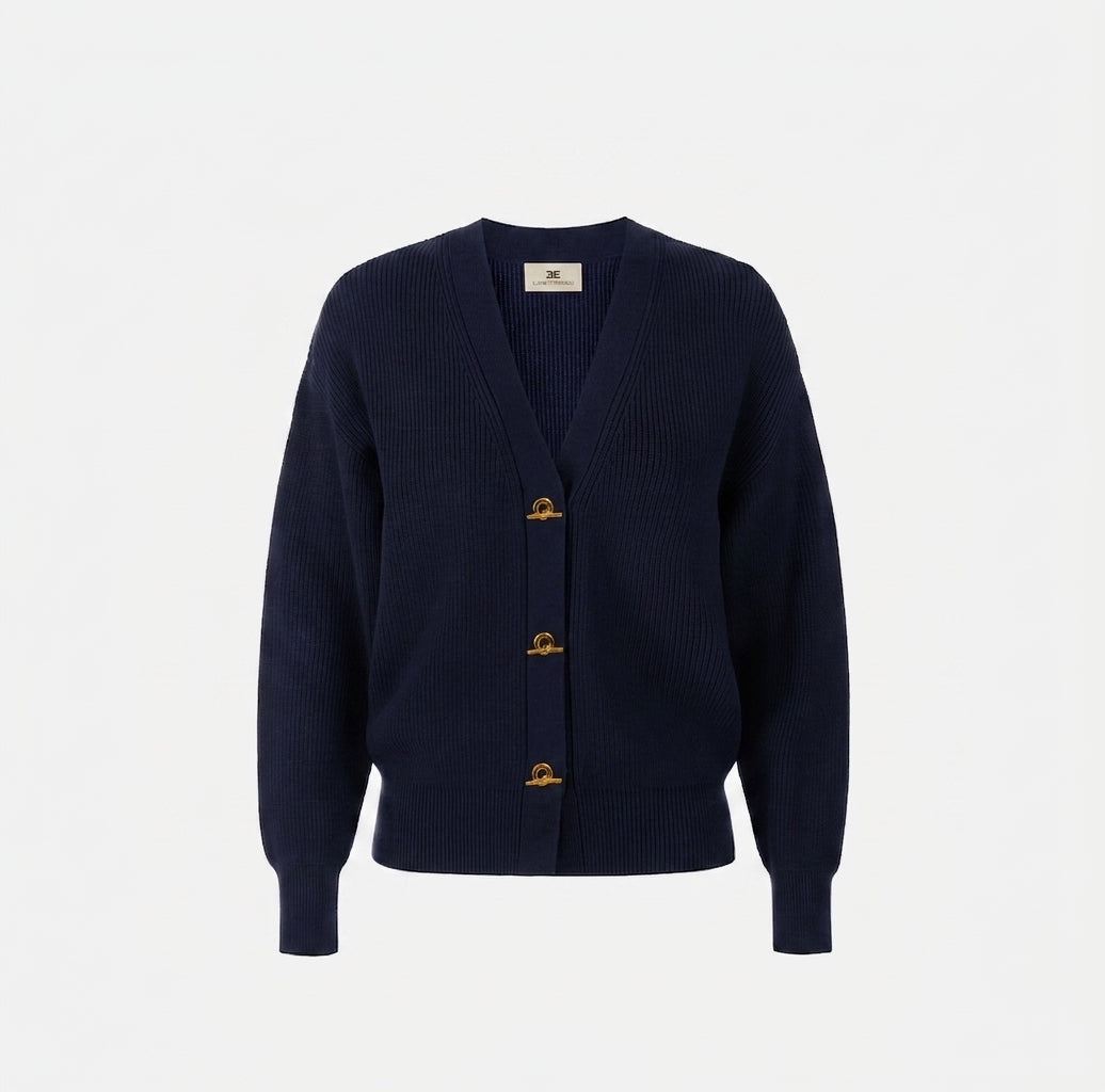 ELISABETTA FRANCHI Maglia Cardigan in maglia con bottoni gioiello MK01S66E2 Blu Notte