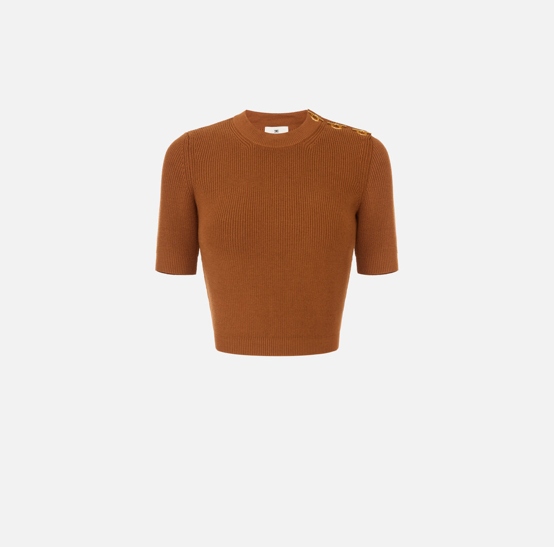 ELISABETTA FRANCHI Top in maglia con dettagli gioiello MK02S66E2 Sigaro