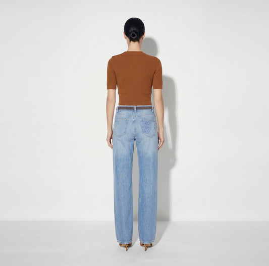 ELISABETTA FRANCHI Top in maglia con dettagli gioiello MK02S66E2 Sigaro