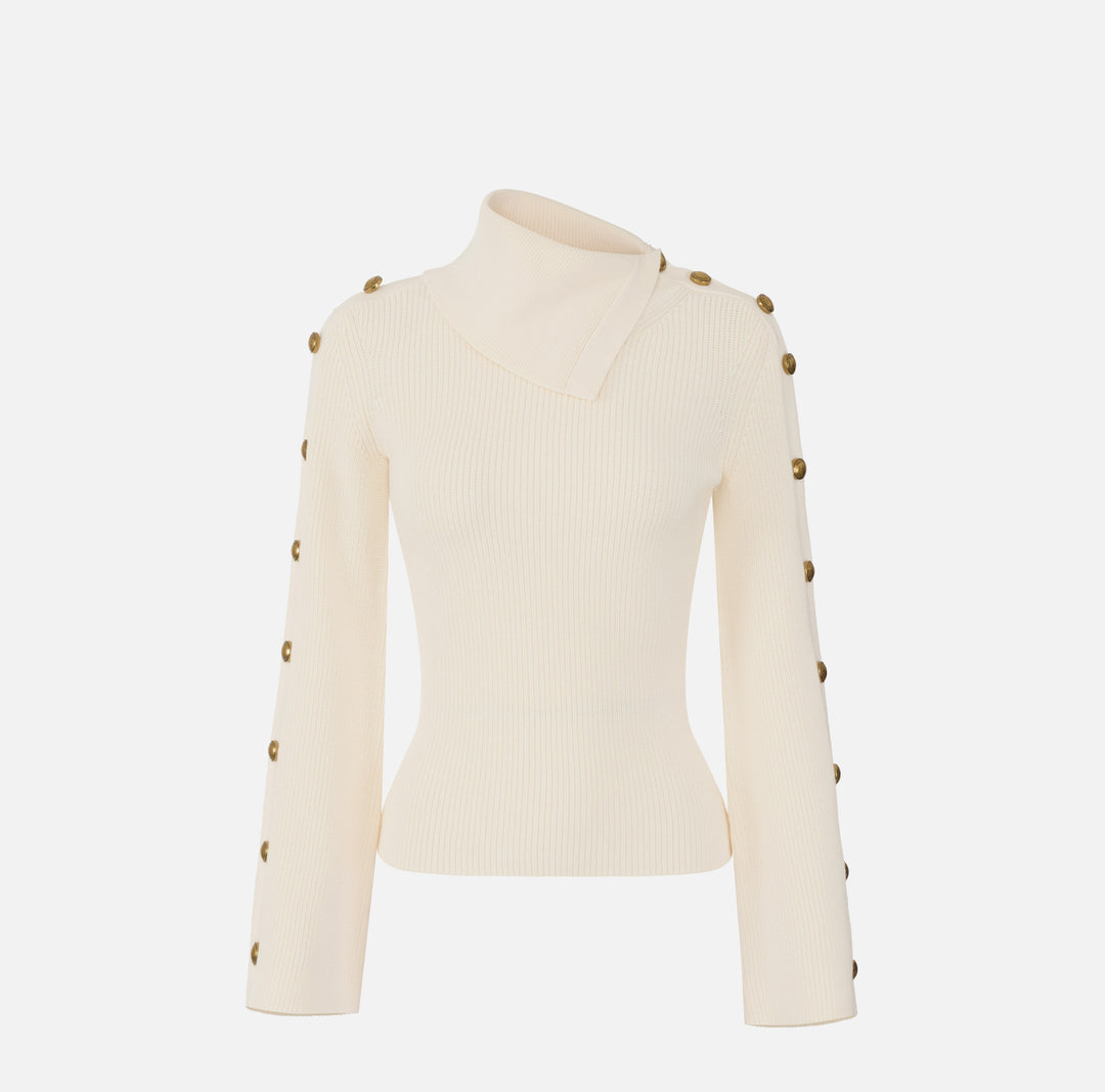 ELISABETTA FRANCHI Pullover in maglia con bottoni gioiello MK03S66E2 Burro