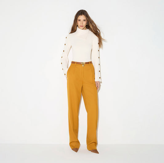 ELISABETTA FRANCHI Pullover in maglia con bottoni gioiello MK03S66E2 Burro