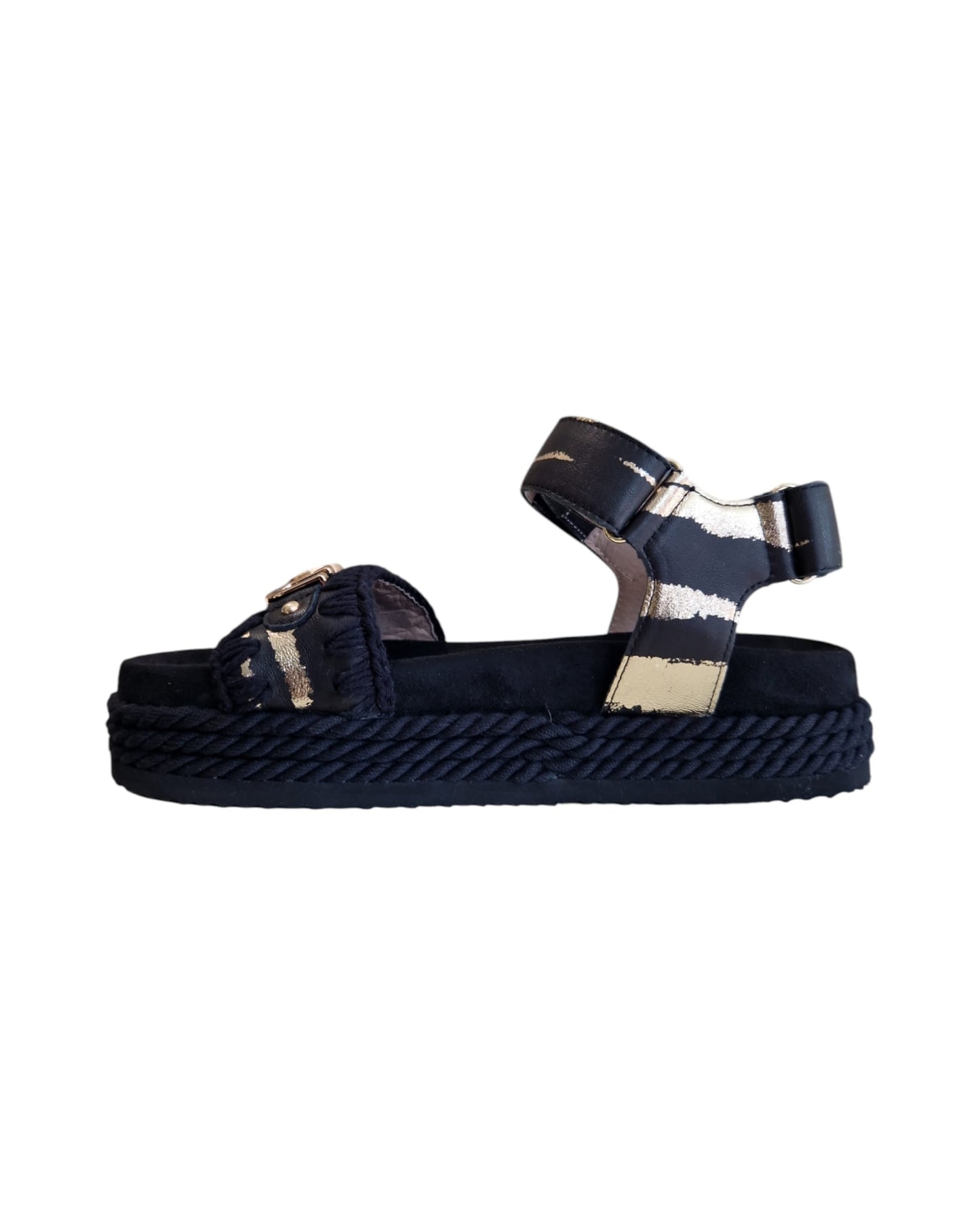 MOU Sandal Rope sandal with back strap Metal stripes on Black