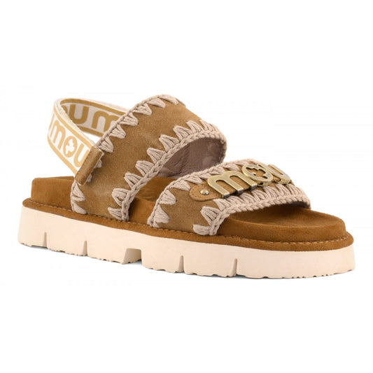 MOU Bio sandal suede met logo Cognac