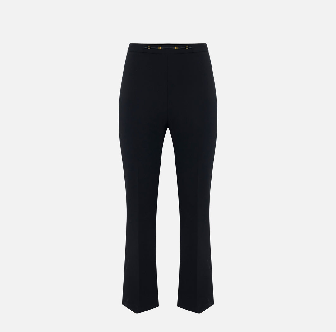 ELISABETTA FRANCHI Pantaloni in doppio crêpe stretch con dettaglio gioiello PA19866E2 Nero