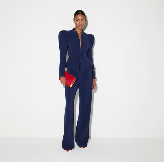 ELISABETTA FRANCHI Pantaloni in crêpe leggero con cintura PA20766E2 Blu Notte